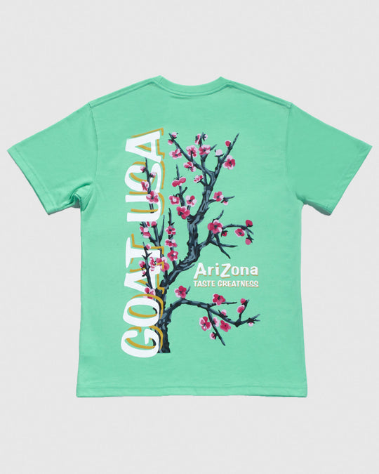 Green t-shirt with AriZona cherry blossom design