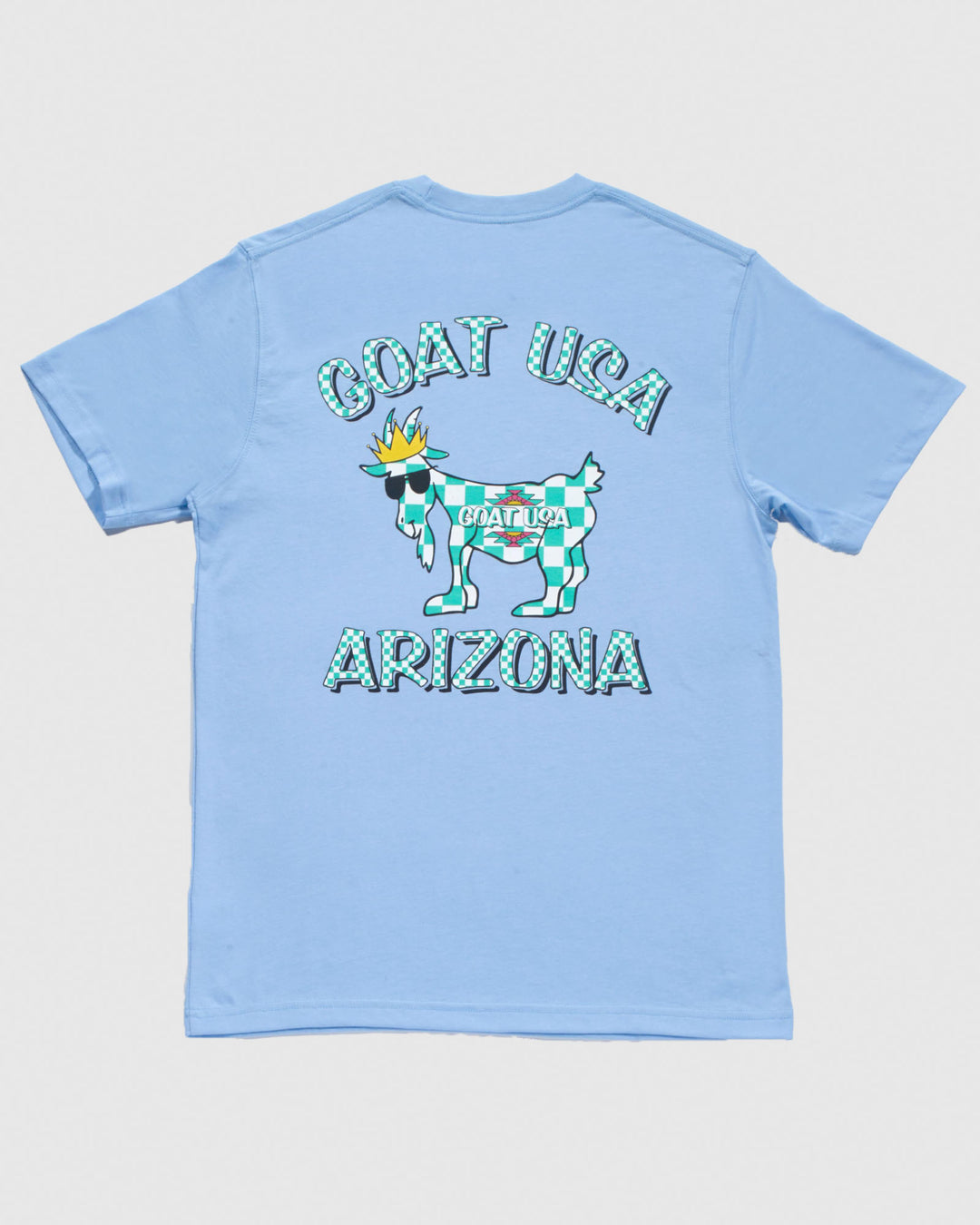 Carolina blue t-shirt with AriZona can goat desiign