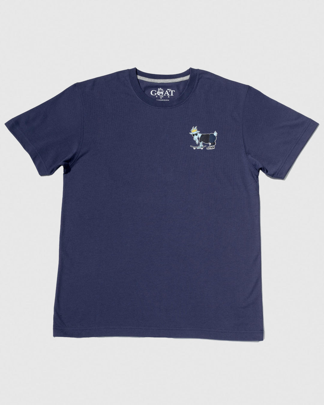 Navy T-Shirt featuring a goat with a skateboard