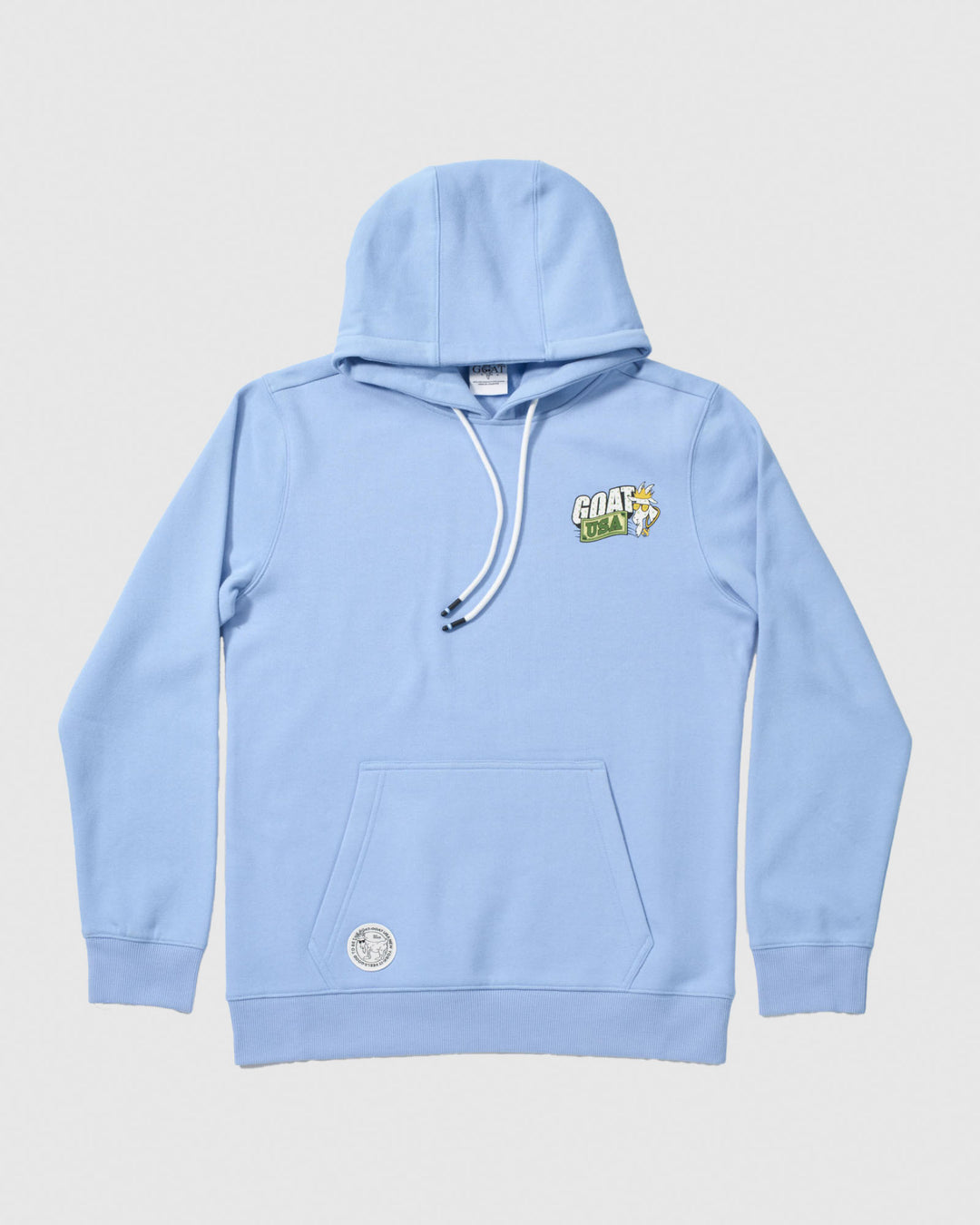 Front of carolina blue sweatshirt with money goat design