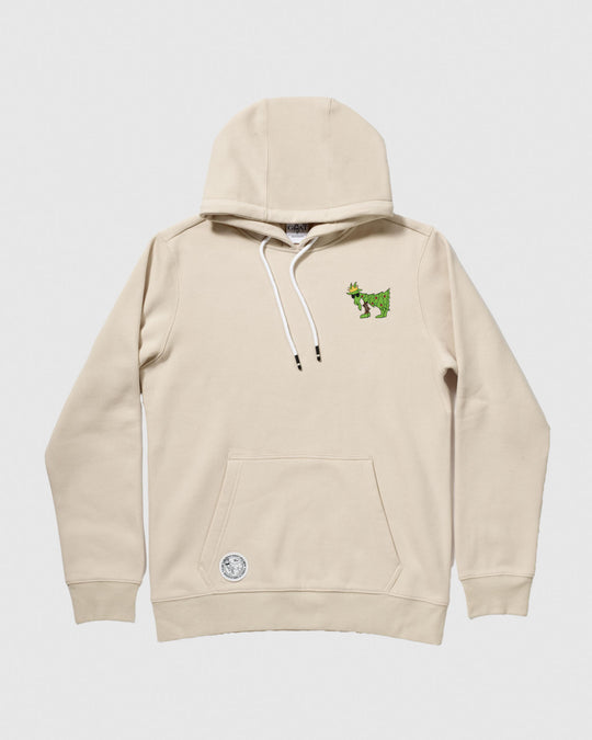 Front of sandshell sweatshirt with Christmas tree goat