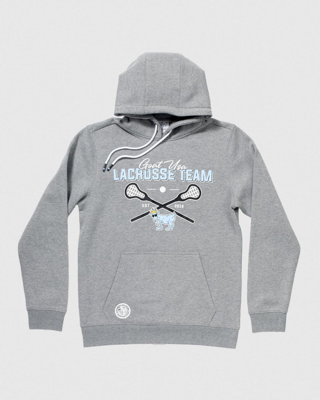 Gray sweatshirt with lacrosse sticks and goat#color_gray