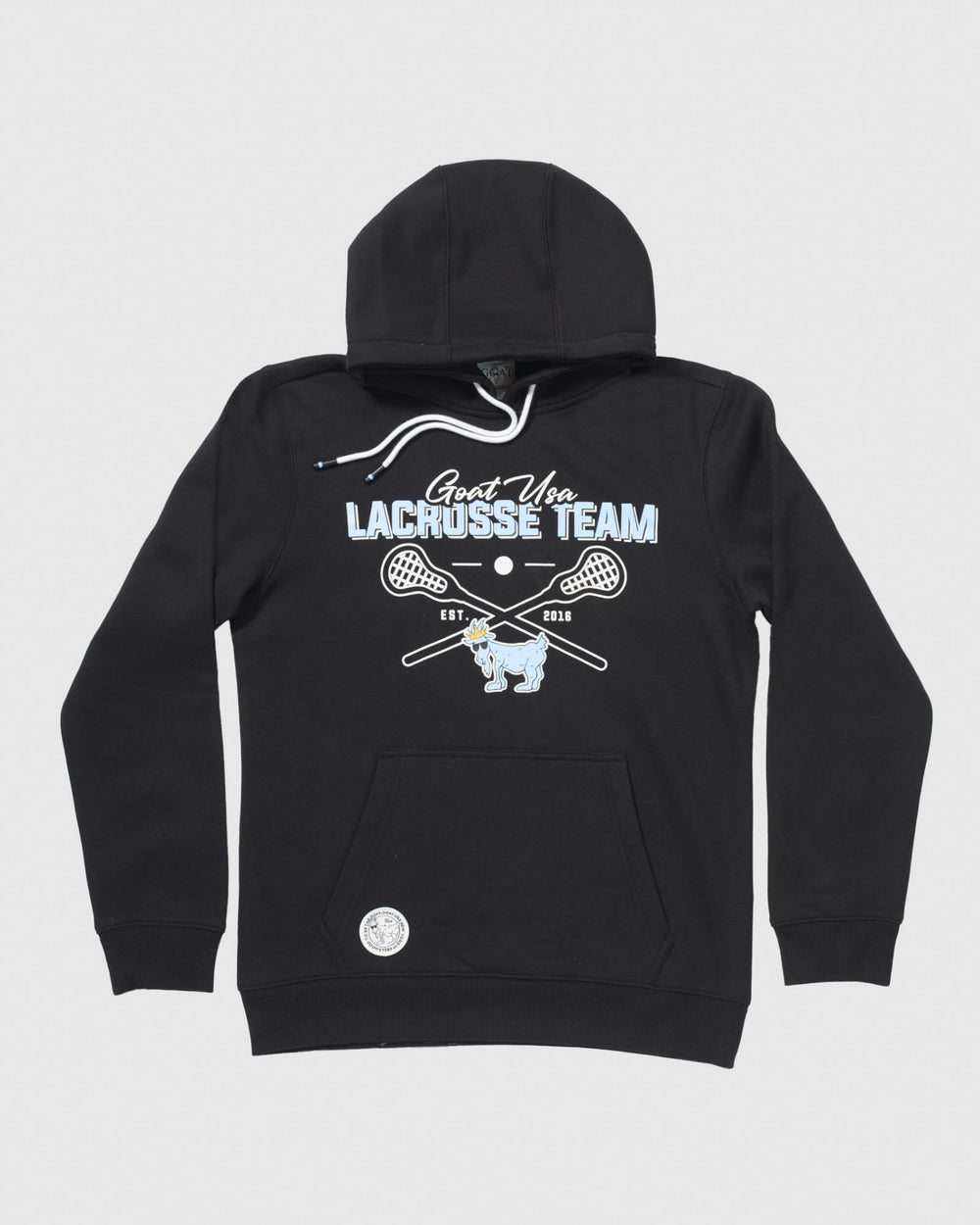 Black sweatshirt with lacrosse sticks and goat#color_black