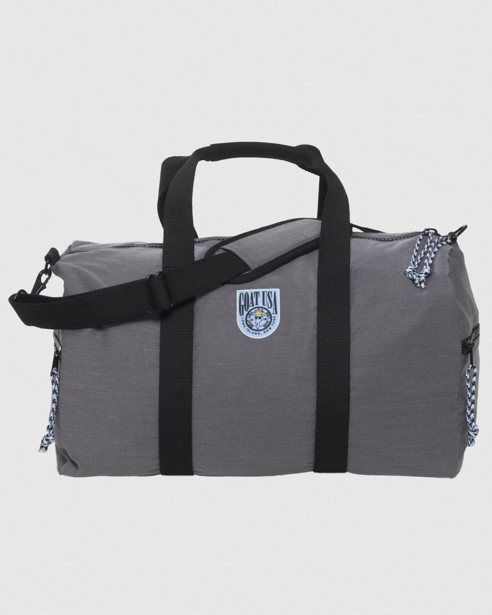 Front view of gray duffle bag#color_gray