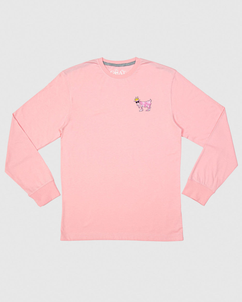 Pink long sleeve with breast cancer awareness logo and goat left chest logo