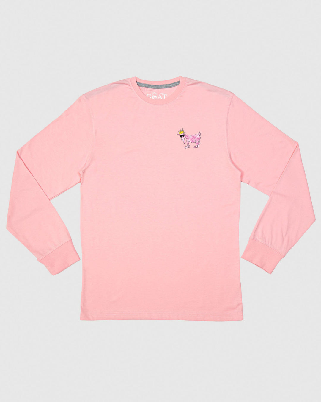 Pink long sleeve with breast cancer awareness logo and goat left chest logo