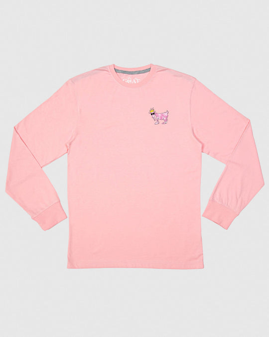 Pink long sleeve with breast cancer awareness logo and goat left chest logo