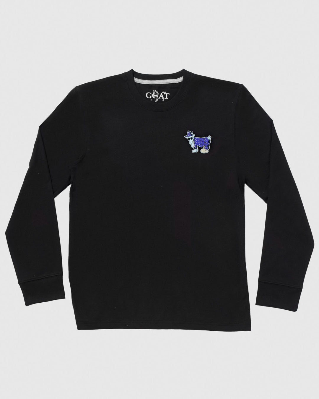 Black long sleeve with Goat wizard left chest logo