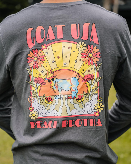 Back of hippie goat long sleeve on model