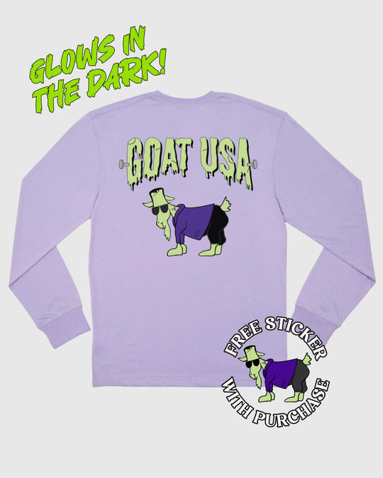 Lavender long sleeve with Frankenstein goat