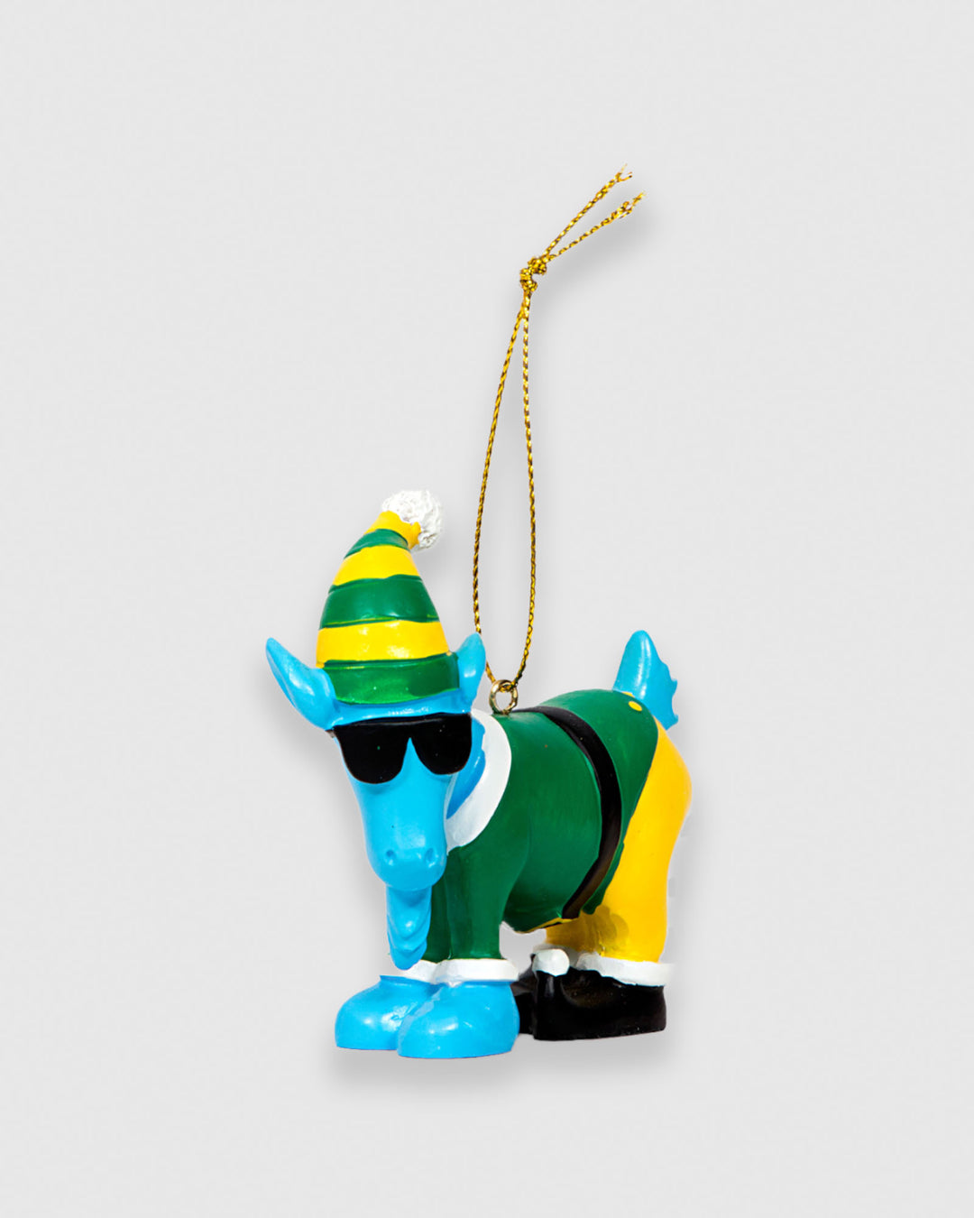 Elf GOAT Ornament shown at forty-five degree angle