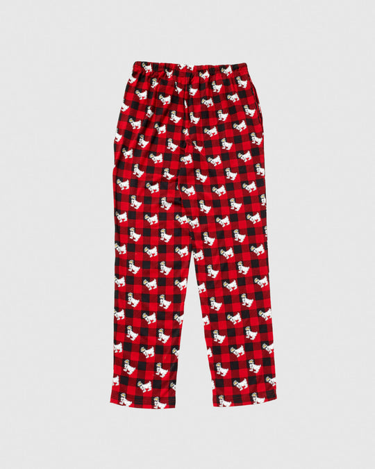 Back of buffalo plaid pajama pants with goat pattern