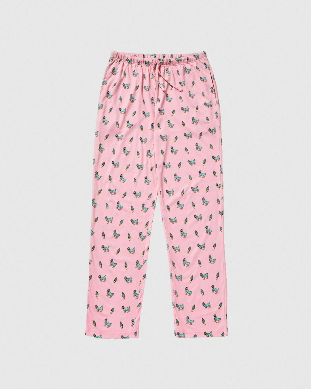 Pink pajama pants with ice cream goat pattern