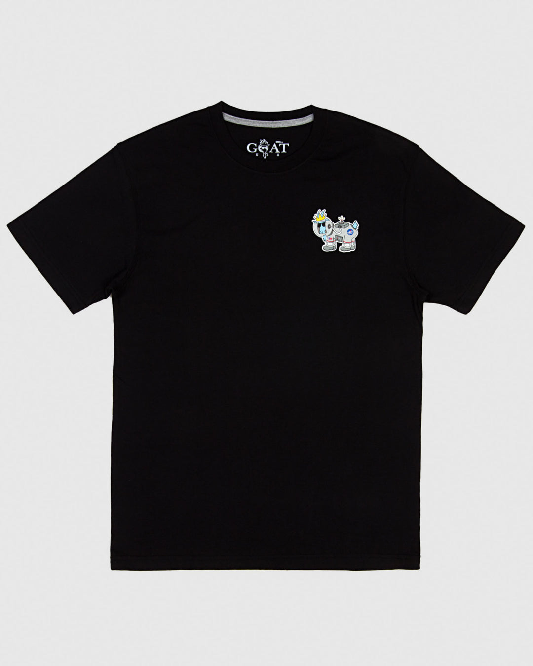 Black t-shirt with goat astronaut 