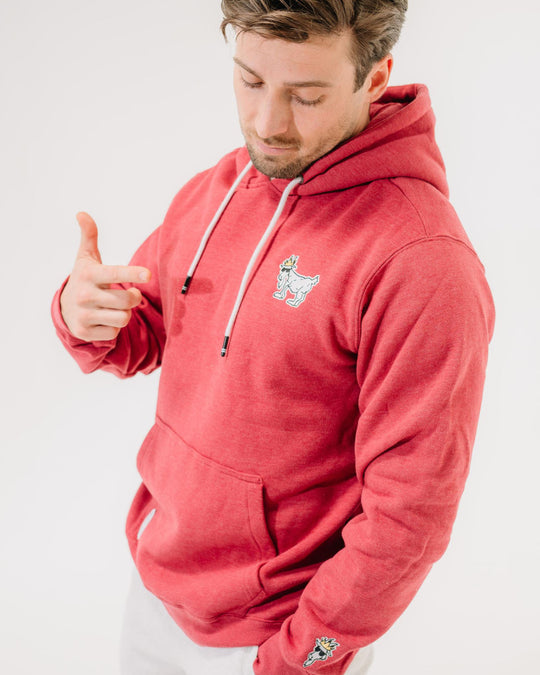 Guy pointing at cardinal WG Hooded Sweatshirt#color_cardinal