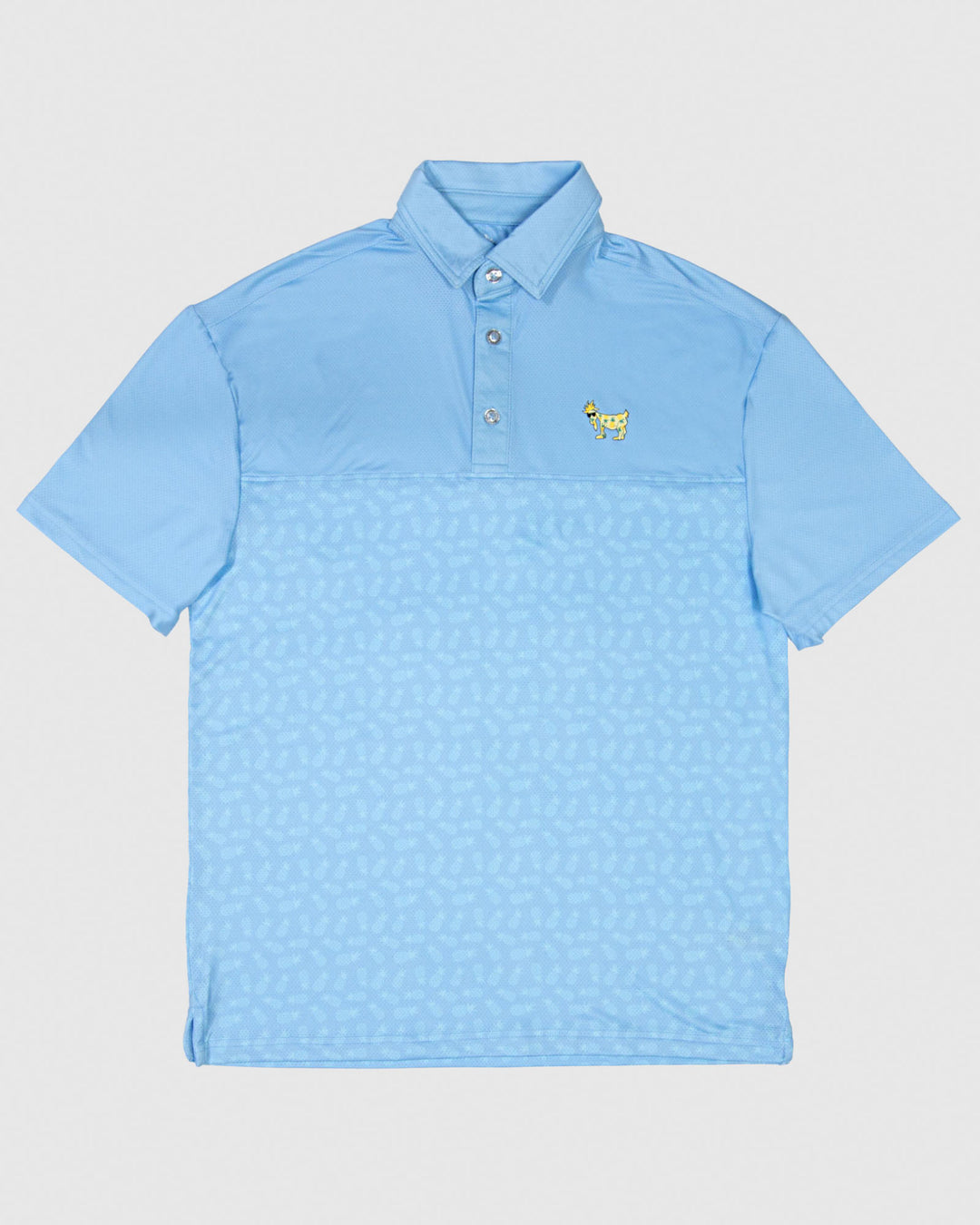 Blue polo with pinenapple goat and subtle pineapple print