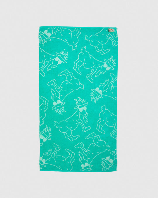 Green beach towel with mint-colored goats#color_mint-turquoise