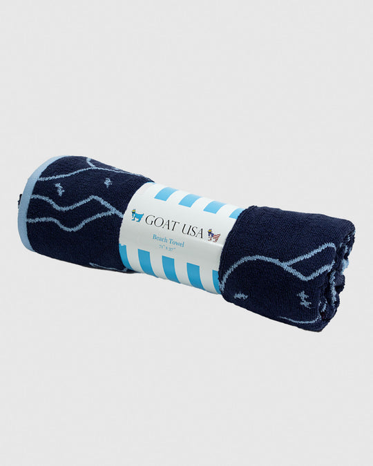 Rolled up navy beach towel#color_navy-carolina-blue