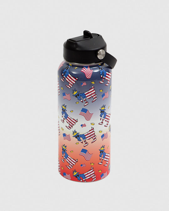 Water bottle with American flags and goats