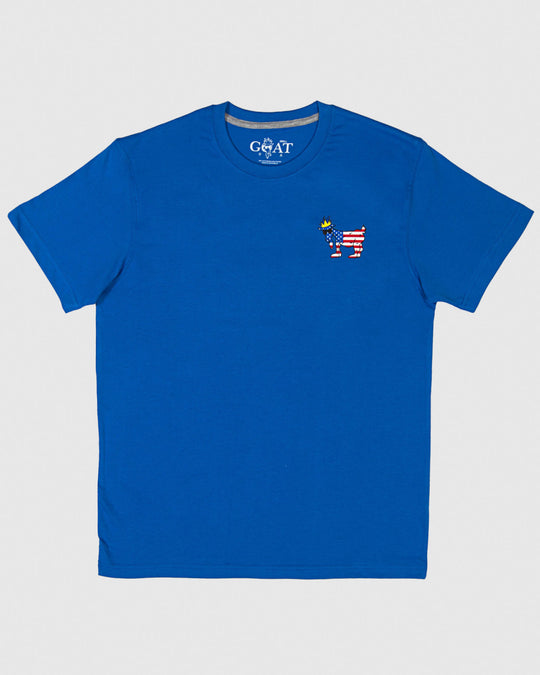 Royal t-shirt with American flag goat